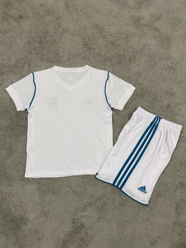 Retro Youth Uniform Kids Kit 2017-2018 Real Madrid Home Soccer Jersey Shorts Child Football Set