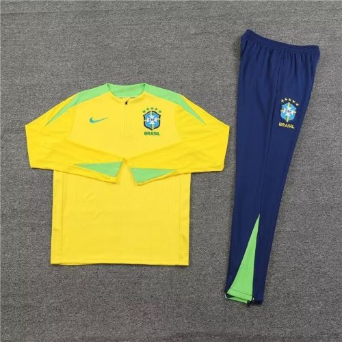 2024 Brazil Yellow Soccer Training Sweater and Pants Brasil Football Kit