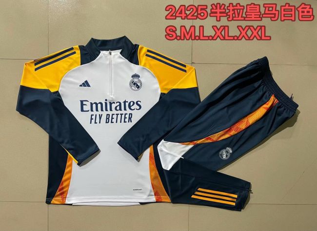 2024 Real Madrid White/Yellow Soccer Training Sweater and Pants Football Kit