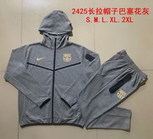 2024 Barcelona Grey/Gold Soccer Training Hoodie and Pants Football Tracksuit
