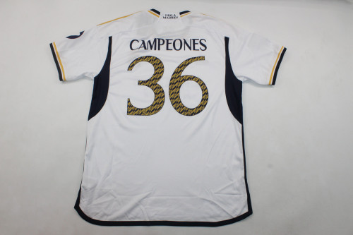 Fan Version 2023-2024 Real Madrid 36 CAMPEONES Home Soccer Jersey Real Football Shirt