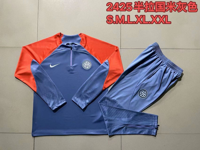 2024 Inter Milan Grey/Orange Soccer Training Sweater and Pants Football Kit