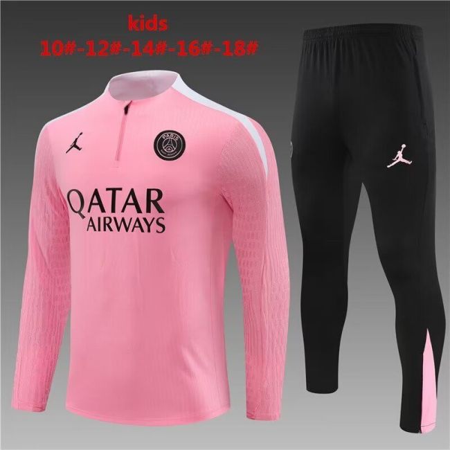 Youth 2024 PSG Pink/White Soccer Training Sweater and Pants Child Paris Football Kit
