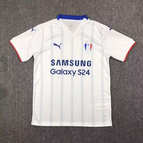 with Samsung Sponor Logo Fan Version 2024-2025 Suwon FC Away White Soccer Jersey Football Shirt