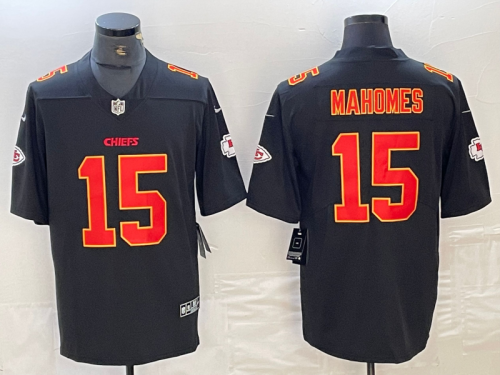 Patrick Mahomes 15 Kansas City Chiefs Black/Gold Stitched Jersey