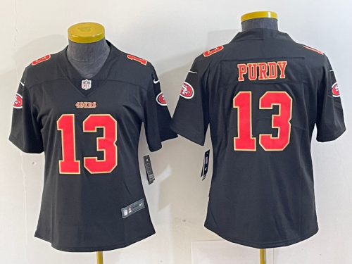 Women San Francisco 49ers 13 PURDY Black/Gold NFL Jersey Youth NFL Shirt