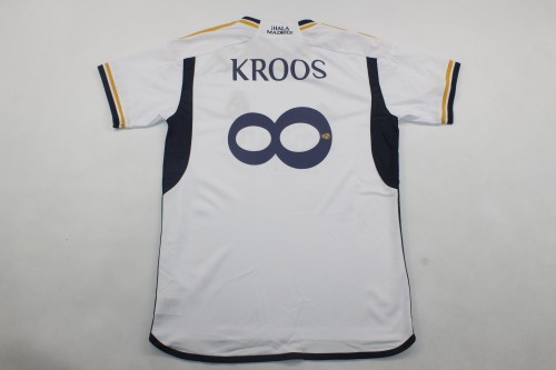 with Front Lettering+UCL Patch+HP Logo Fan Version 2023-2024 Real Madrid KROOS 8 Home Soccer Jersey Real Football Shirt