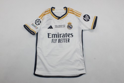 with Front Lettering+UCL Patch+HP Logo Fan Version 2023-2024 Real Madrid Home Soccer Jersey Real Football Shirt