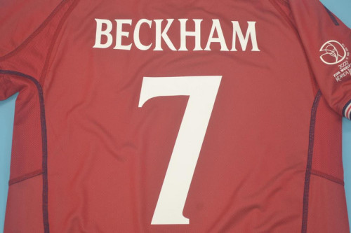 with Front Lettering+World Cup Patch Retro Jersey 2002 England 7 BECKHAM Home Soccer Jersey Vintage Football Shirt