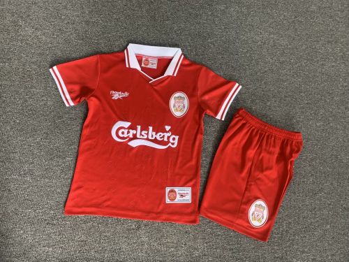 Retro Youth Uniform Kids Kit 1996-1997 Liverpool Home Soccer Jersey Shorts Vintage Child Football Set