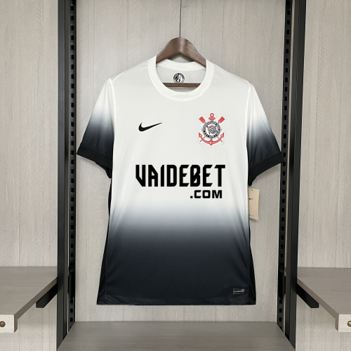 with Sponor Logo Fan Version 2024-2025 Corinthians Home Soccer Jersey Football Shirt