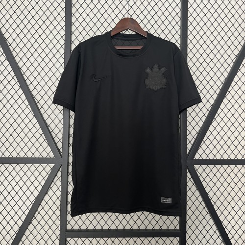 without Sponor Logo Fan Version 2024-2025 Corinthians Away Black Soccer Jersey Football Shirt