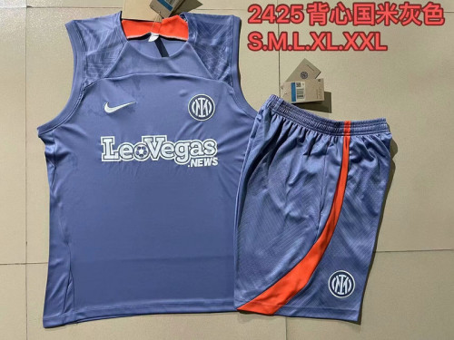 Adult Uniform 2024 Inter Milan Grey Soccer Training Vest and Shorts Football Set