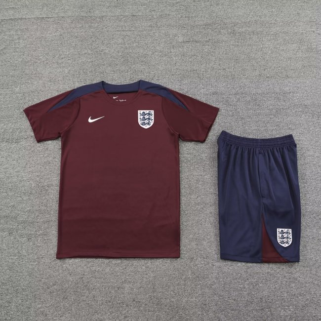 Adult Uniform 2024 England Maroon Soccer Training Jersey and Shorts Football Kits