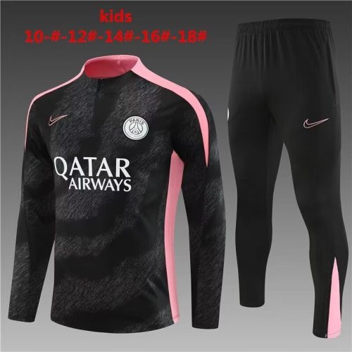 Youth 2024 PSG Black/Pink Soccer Training Sweater and Pants Paris Child Football Kit