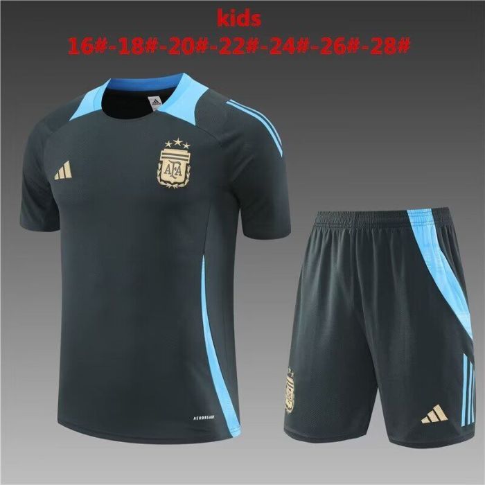 Youth Kids 2024 Argentina Dark Grey/Blue Soccer Training Jersey Shorts Child Football Set