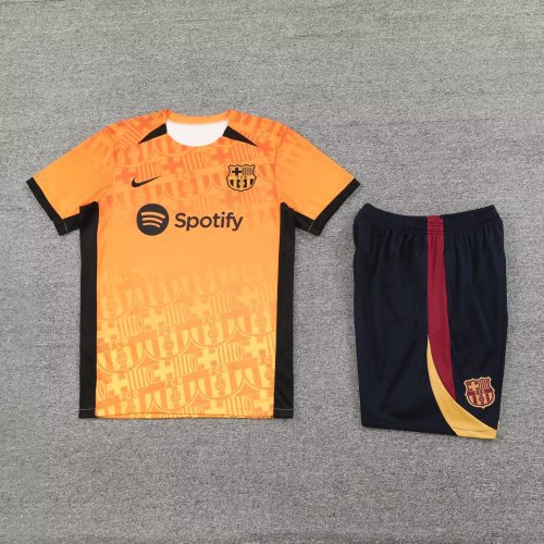 Adult Uniform 2024 Barcelona Orange Soccer Training Jersey and Shorts Football Kits