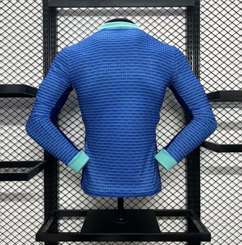 Long Sleeve Player Version 2024 Brazil Away Blue Soccer Jersey Brasil Football Shirt