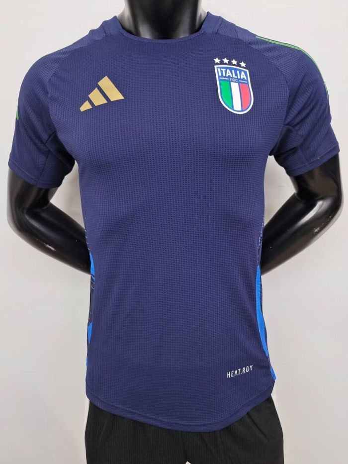 Player Version 2024 Italy Dark Blue Soccer Training Jersey Football Pre-match Shirt
