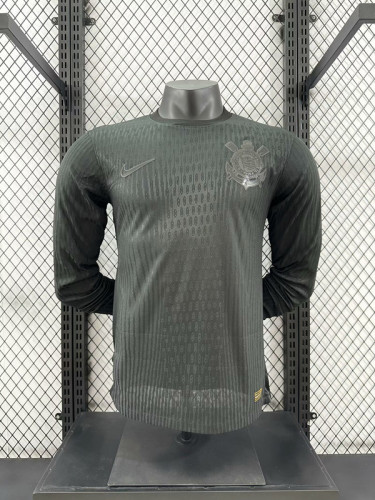Long Sleeve Player Version 2024-2025 Corinthians Away Black Football Shirt Soccer Jersey