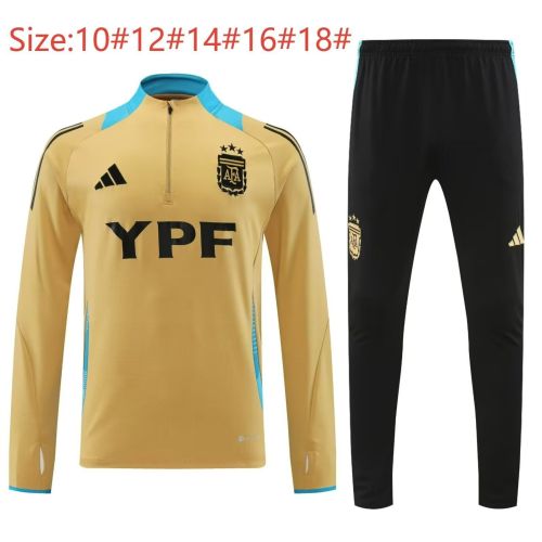 Youth 2024 Argentina Yellow/Blue Soccer Training Sweater and Pants Child Football Kit
