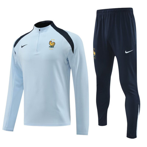2024 France Light Blue Soccer Training Sweater and Pants Football Kit