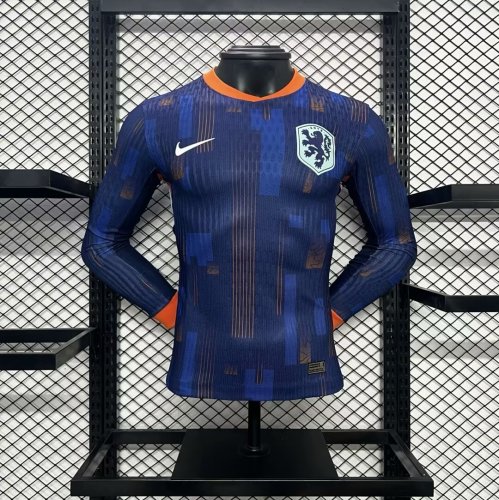Long Sleeve Player Version 2024 Netherlands Away Blue Soccer Jersey Holland Football Shirt