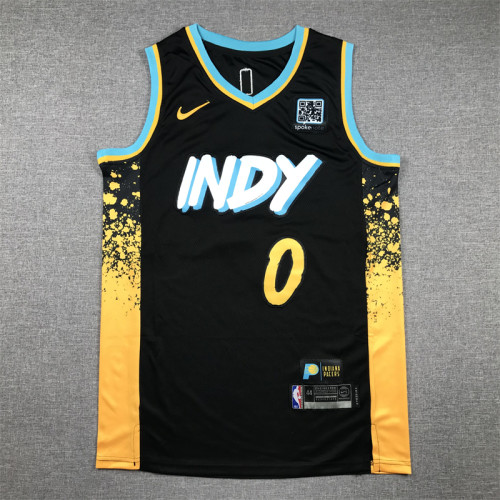 2024 City Version Indiana Pacers 0 HALIBURTON Black NBA Shirt Basketball Jersey