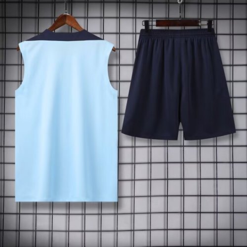 Adult Uniform 2024 France Light Blue Soccer Training Vest and Shorts Football Set
