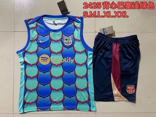 Adult Uniform 2024-2025 Barcelona Blue/Green Soccer Training Vest and Shorts Football Set