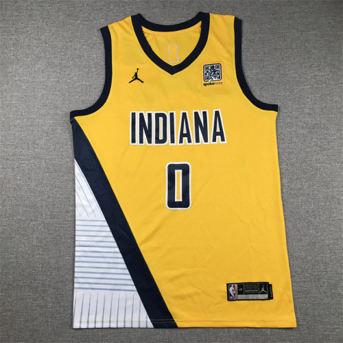 Indiana Pacers 0 HALIBURTON Yellow NBA Shirt Basketball Jersey