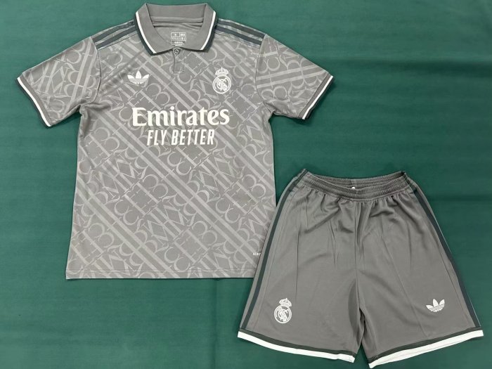 Adult Uniform 2024-2025 Real Madrid Third Away Grey Soccer Jersey Shorts Football Kit