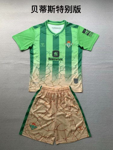 Youth Uniform Kids Kit 2024-2025 Real Betis Forever Green Special Version Soccer Jersey Shorts Child Football Set