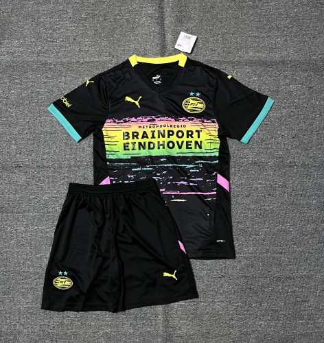 Adult Uniform 2024-2025 PSV Eindhoven Away Black Soccer Jersey Shorts