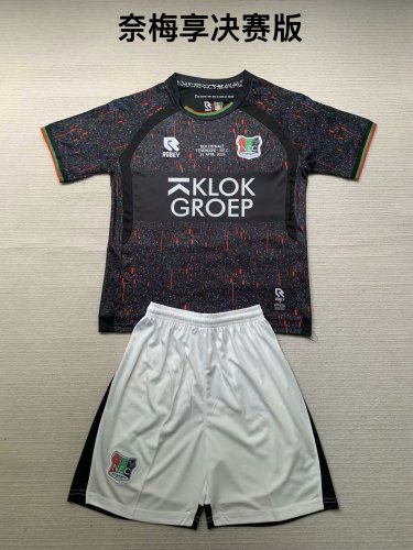 with Front Lettering Adult Uniform 2024-2025 NEC Nijmegen Final Match Black Soccer Jersey Shorts Football Set
