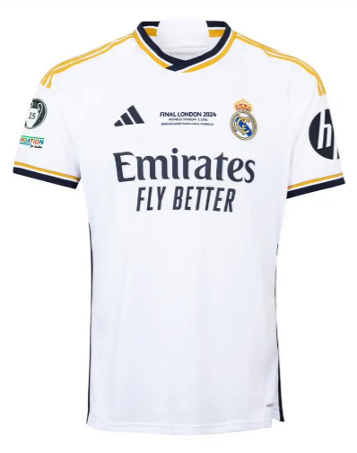 with Front Lettering+15 Cup Badge+HP Logo Fan Version 2023-2024 Real Madrid Home Soccer Jersey Real Football Shirt