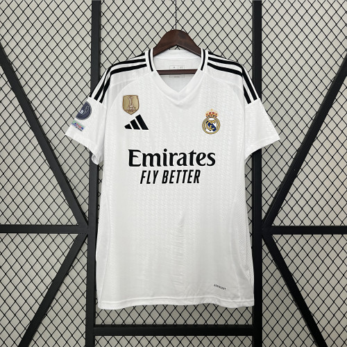 with Golden FIFA+Champions 15 Patch Fan Version 2024-2025 Real Madrid Home Soccer Jersey Real Football Shirt