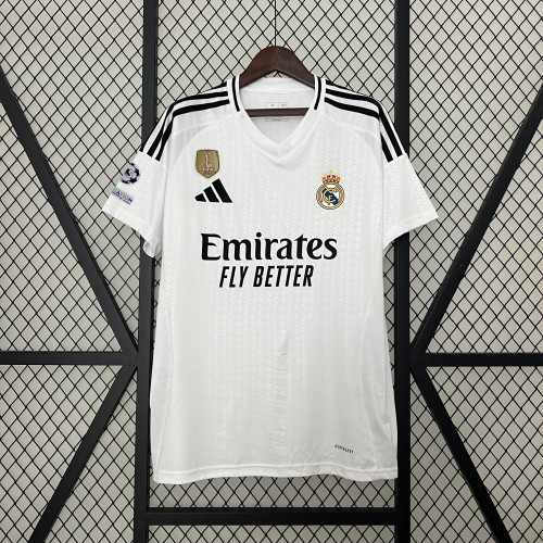with Golden FIFA+UCL Patch Fan Version 2024-2025 Real Madrid Home Soccer Jersey Real Football Shirt