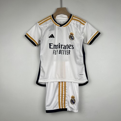 Youth Uniform Kids Kit 2023-2024 Real Madrid Home Soccer Jersey Shorts