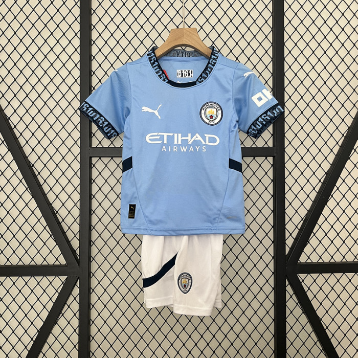 Youth Uniform Kids Kit Manchester City 2024-2025 Home Soccer Jersey Shorts Child Football Set