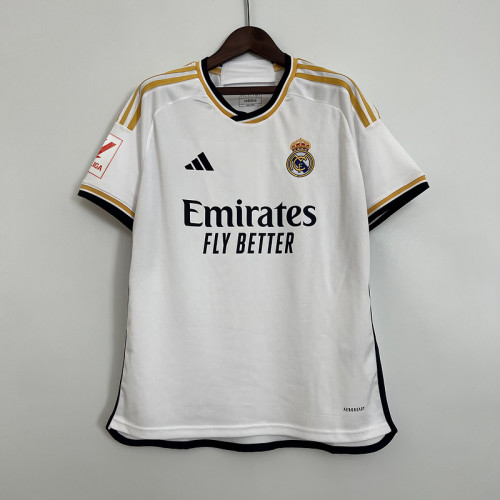 with LALIGA Patch Fan Version 2023-2024 Real Madrid Home Soccer Jersey Real Football Shirt
