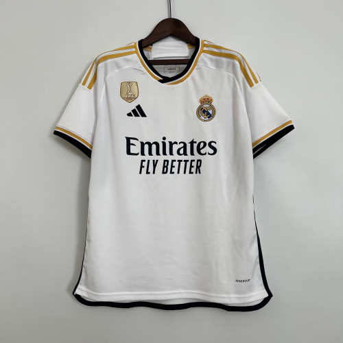 with Golden FIFA Patch Fan Version 2023-2024 Real Madrid Home Soccer Jersey Real Football Shirt