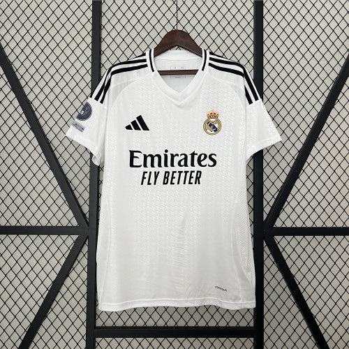with Champions 15 Patch Fan Version 2024-2025 Real Madrid Home Soccer Jersey Real Football Shirt
