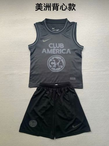 Youth Uniform Kids Kit Club America 2024-2025 Black Soccer Vest Shorts Child Football Set