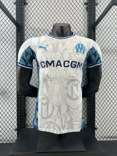 Player Version 2024-2025 Olympique de Marseille White/Blue Special Edition Soccer Jersey Football Shirt