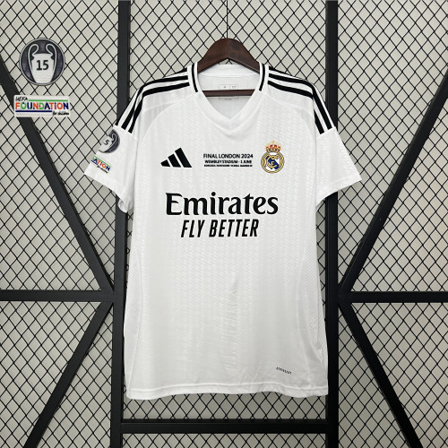 with Front Lettering+UCL 15 Cup Patch Fan Version 2024-2025 Real Madrid Home Soccer Jersey Real Football Shirt