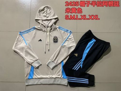 2024 Argentina Light Yellow/Blue Soccer Training Hoodie and Pants Football Tracksuit