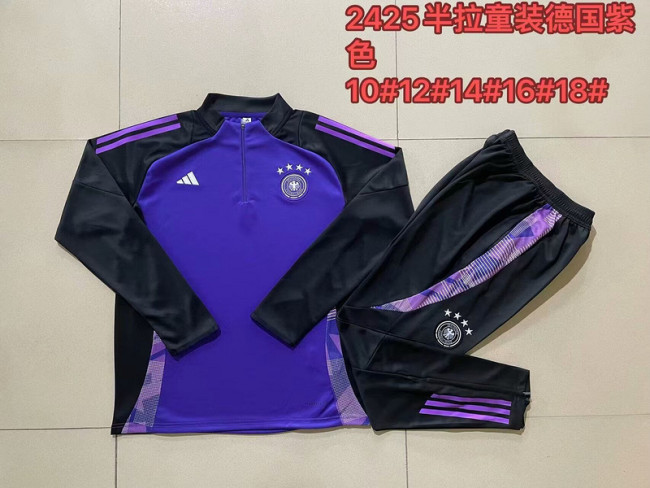 Youth 2024-2025 Germany Purple/Black Soccer Training Sweater and Pants Child Football Kit
