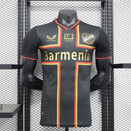 with Front Lettering Player Version 2024-2025 Bayer 04 Leverkusen Champions Version Black Soccer Jersey