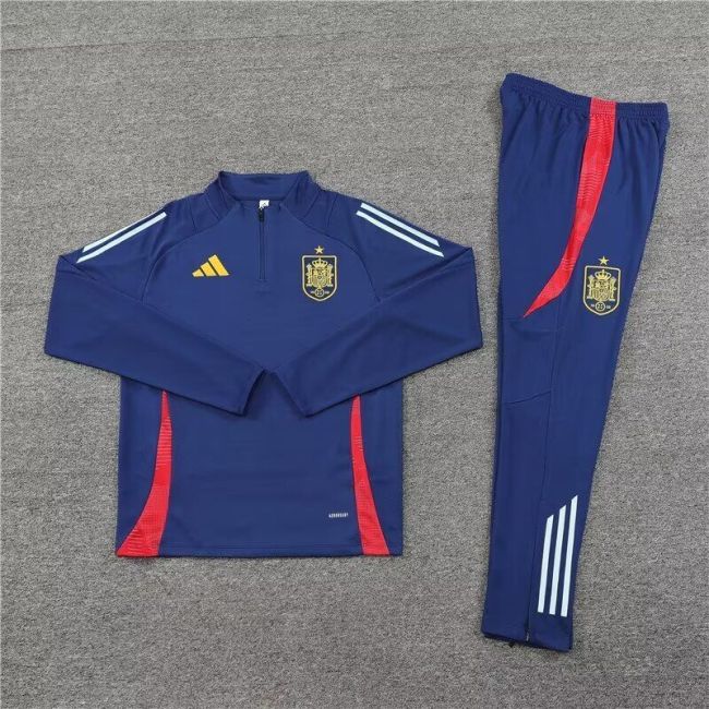 2024 Spain Dark Blue Soccer Training Sweater and Pants Football Kit